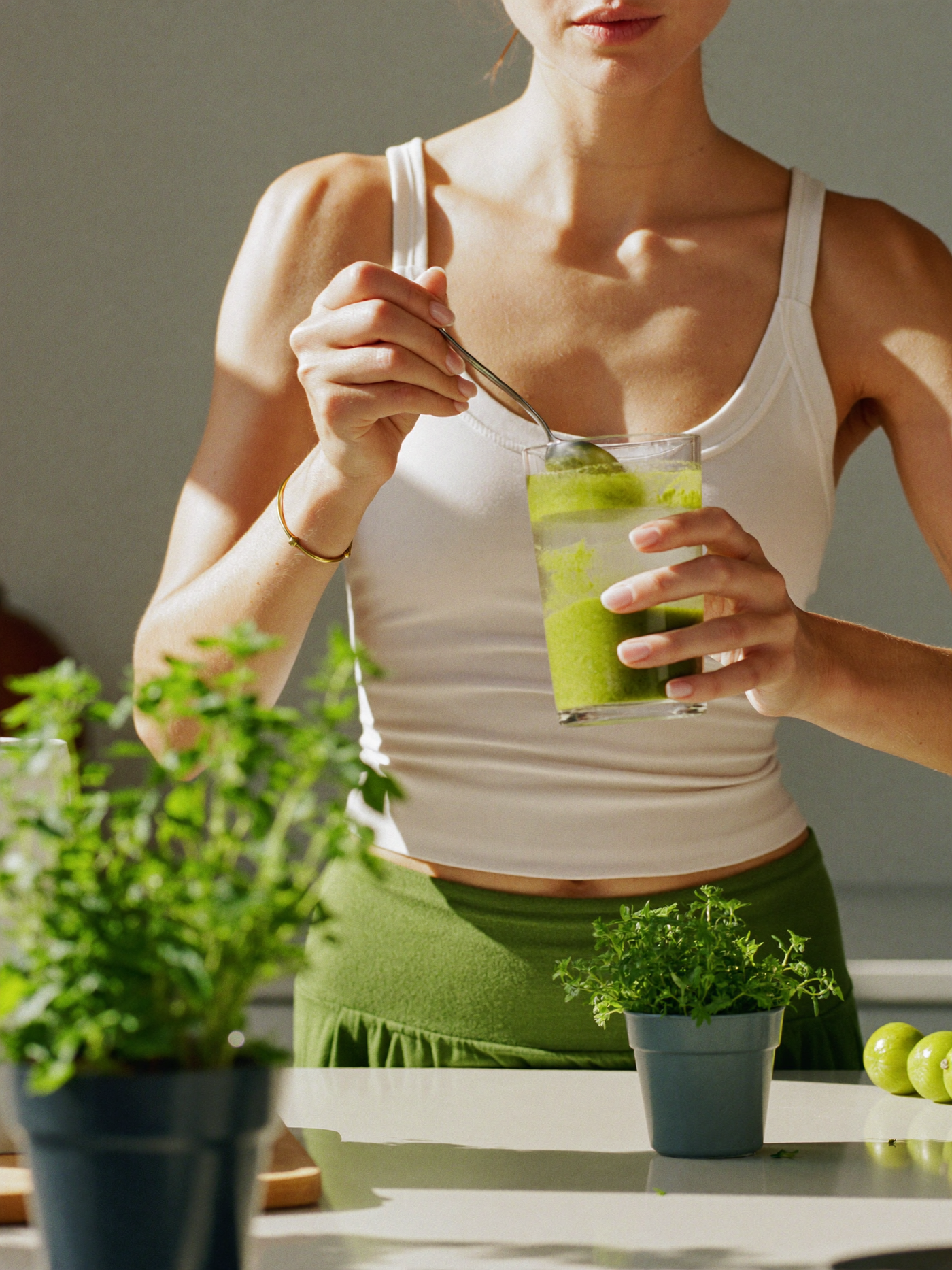 Mixing Lune Verde greens into water