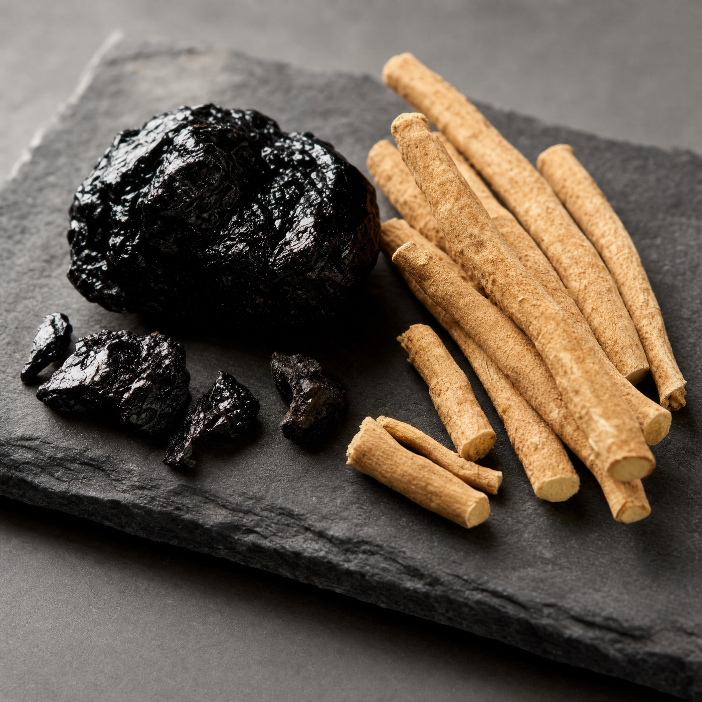 Raw shilajit resin and root extract