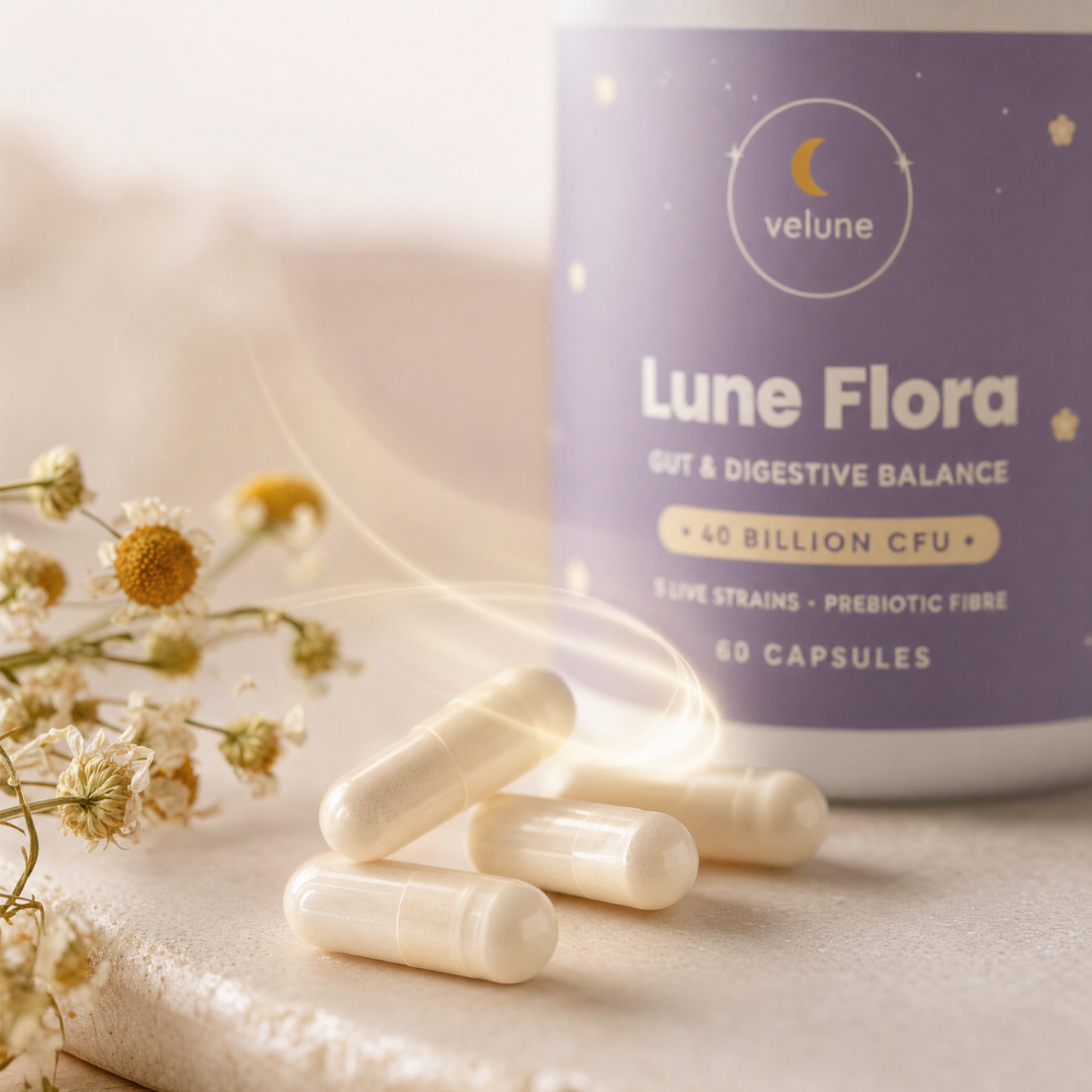 Lune Flora gut health probiotic by Velune – lifestyle photo